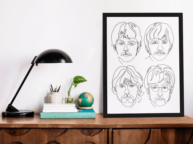 The Beatles Continuous Line Art Print Poster Wall Pop