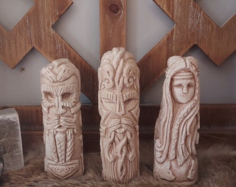 Set of 3 Norse Totems Viking Gods Idols Odin Thor Freya Freyja Asatru Altar Statue Figurines