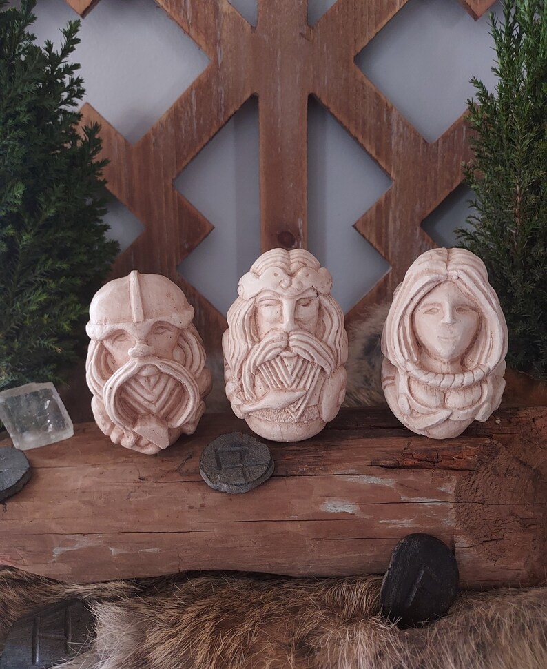 Set of 3 Norse Viking Gods Statues Odin Thor Freya Etsy