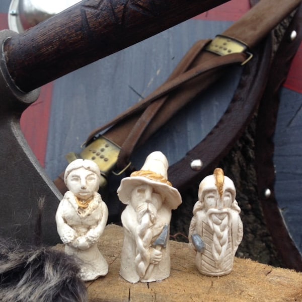 Set of 3 Norse Gods Idol Totem Asatru Altar pagan Odin Thor Freyja Freya statue