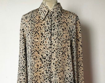 Vintage 90s C&A Leopard Print Blouse - Size UK Size 12