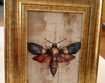 Colourful mothbotanical wall art picture unique nature art print whimsical wall decor in vintage style frame