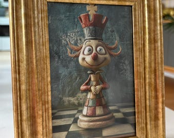 Arty Bishop print in whimsical unique textured style wall decor in gold frame