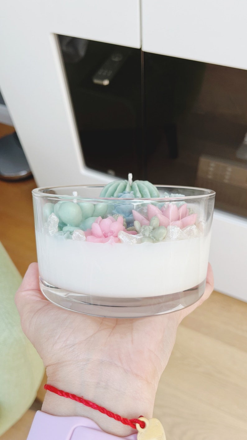 Succulent Candle Cactus and Flower Soy and Bees Wax Candle Etsy