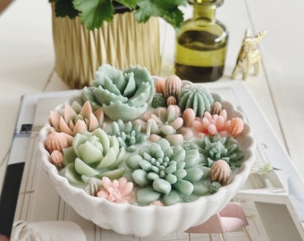 Cadeau de bougie succulente - Bougie de cire d'abeille et de soja succulente et florale - Bel article de décoration intérieure dans différentes senteurs