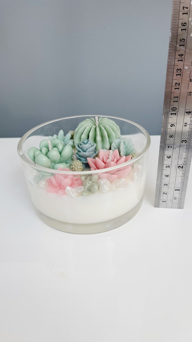 Succulent Candle Cactus and Flower Soy and Bees Wax Candle Etsy