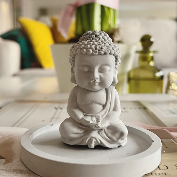 Diffuser Buddha and Tray Made Out Of Concrete for Essential oils- Fragrance oils- Natural Home Fragrance - Lovely Home Decor Item