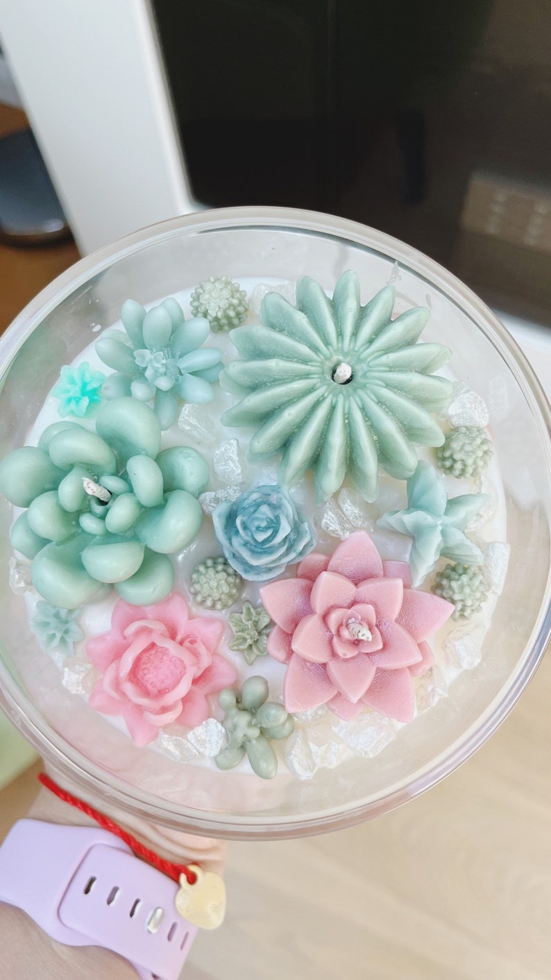 Succulent Candle Cactus and Flower Soy and Bees Wax Candle Etsy