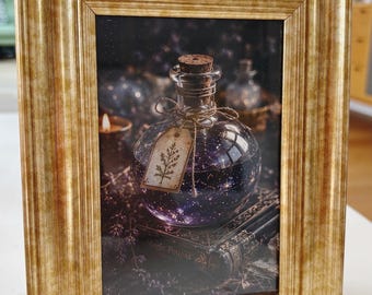Magic potion in apothecary unique gothic art print picture astral wall decor in gold frame