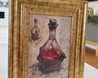 Magic potion in apothecary unique gothic art print picture astral wall decor in gold frame