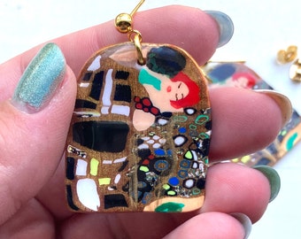 Polymer Clay Earrings — The Klimt — Inspired by “The Kiss”