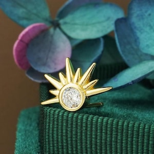 CZ Sunshine Stud Earring, 18ct Gold Plated over Sterling Silver, Celestial Sunburst Jewelry
