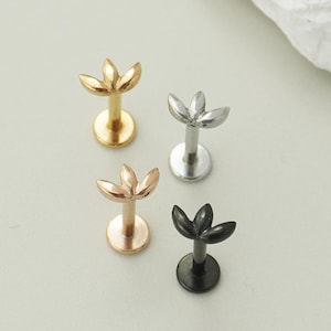 1 clou d'oreille plat marquise en acier inoxydable à visser - Acier, doré, noir ou or rose - Mini piercing labret hélicoïdal lobe d'oreille, tige de calibre 16