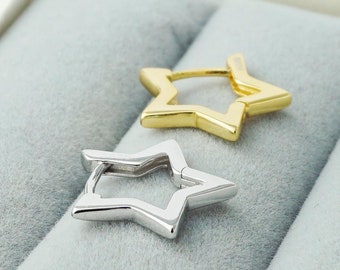 Pair of Sterling Star Huggie Hoop Earring, 4 Loop Sizes in Silver or Plated Gold, Opulent Ear Nose Labret Stacking Piercing, Helix Cuff Ring