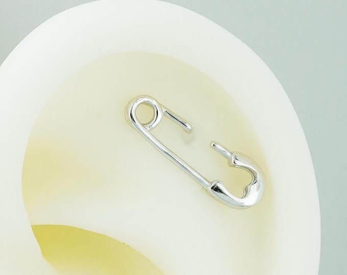 Pair of Tiny Safety Pin Stud Earrings in Sterling Silver, Mini Novelty Ear Lobe Piercing, Fun Quirky Punk Rock Jewellery