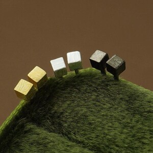 Pair of Tiny 2mm Textured Square Cube Stud Earrings in Silver, Gold or Black, Simple Minimalism Geometric Subtle Ear Stacking Piercing