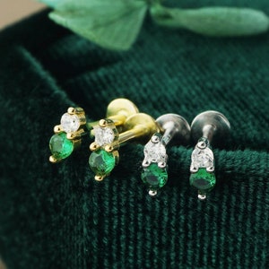 Pair of Tiny Duo CZ Stud Earring in Sterling Silver or Plated Gold, Sparkly Double Crystal Elegant Stacking Mini Flat Back Ear Lobe Piercing