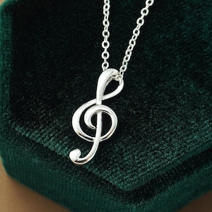 Sterling Silver Musical Note Pendant Necklace with 18 in Cable or Box Chain, Jewelry Inspired by Treble Clef Music Tone, Jewellery Gift Idea