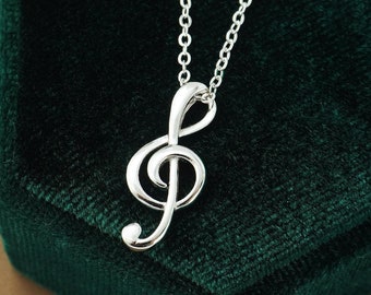 Collana in argento sterling con chiave di violino: ciondolo con nota musicale a forma di chiave di pianoforte - Italia