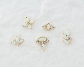1pc of Opal & CZ Stud Earring in 18ct Gold Plated over Sterling Silver, Tragus Cartilage Piercing