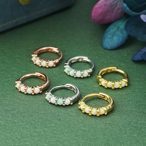 Pair of Elegant Opal Gemstone Huggie Hoop Earrings in Sterling Silver, 18ct Gold or Rose Gold Plated, 8mm Pretty Ear Lobe & 2nd Piercing