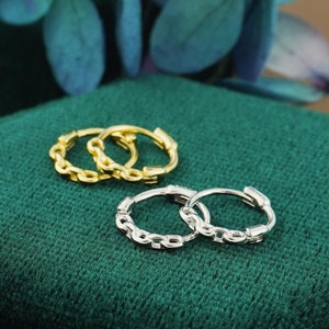 Pair of Tiny Snug Fit Chain Link Huggie Earrings in Sterling Silver or Plated Gold, Dainty Everyday Jewelry, Lightweight Hoops for Stacking