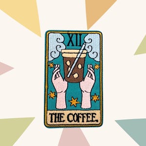 Parche bordado con la carta del Tarot del café, aplique para planchar o coser, artículo de costura DIY para amantes del café para mezclilla, chaqueta, gorra