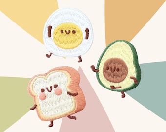 Cute Breakfast Patch Sticker, Funny Design Embroidered Sew on Applique, Egg Toast Avocado, DIY Supply for Journal Diary, Wallet, Phone Case