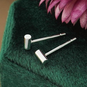 Pair of Tiny Sterling Silver 4mm Geometric Cylinder Tube Short Bar Stud Earring, Simple Minimal Ear Lobe Tragus Cartilage Piercing