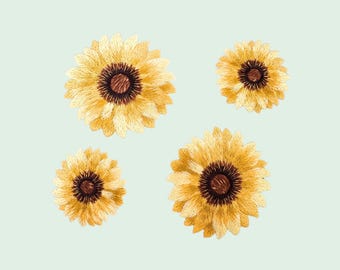 Sunflower Embroidery Patch, Embroidered Iron on Sewing on Applique, DIY Sew Supply of Denim Cloth, Bag, Trainer