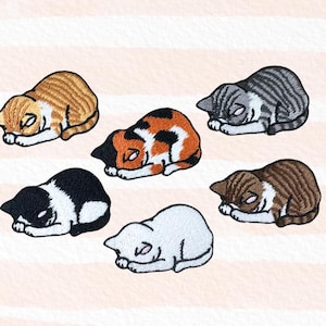 Sleeping Cat Patch, Choices of 6 Design, Embroidered Iron on Sewing on Applique, Cat Fan Decor, DIY Sew Supply for Denim Cloth, Bag, Trainer