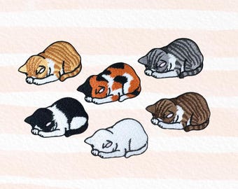 Sleeping Cat Patch, Choices of 6 Design, Embroidered Iron on Sewing on Applique, Cat Fan Decor, DIY Sew Supply for Denim Cloth, Bag, Trainer