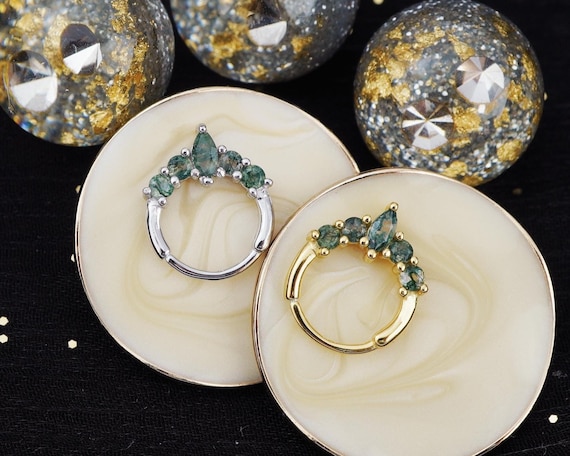 1pc of 20G Hinged Moss Agate Daith Earring Hoop in 18ct Gold Plated over Sterling Silver, Helix Cartilage Clicker, Septum Nose Ring Piercing
