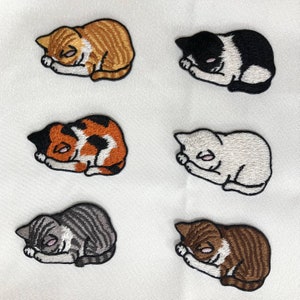 Sleeping Cat Patch, Choices of 6 Design, Embroidered Iron on Sewing on Applique, Cat Fan Decor, DIY Sew Supply for Denim Cloth, Bag, Trainer