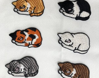 Sleeping Cat Patch, Choices of 6 Design, Embroidered Iron on Sewing on Applique, Cat Fan Decor, DIY Sew Supply for Denim Cloth, Bag, Trainer