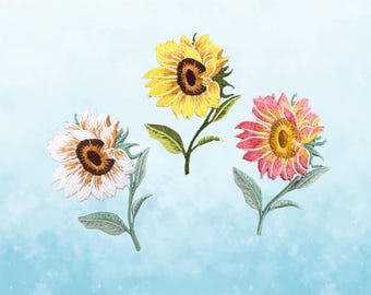 Sunflower Embroidery Patch, Embroidered Iron on Sewing on Applique, DIY Sew Supply of Denim Cloth, Bag, Trainer