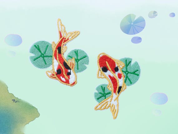 GK-O 2 Pcs Koi Fish Japanese Sew Iron On Patches Embroidered DIY Applique Black Carp - Foto 3