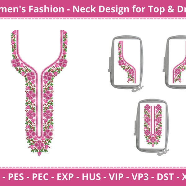 Tunic Neckline Machine Embroidery Designs  - Ethic Floral Neckline Embroidery pattern - Splittted - 8x11 Hoop Size - Instant Download