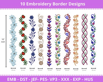 Floral Border Machine Embroidery Designs, Endless Flower Embroidery pattern and Design - 10 Border - Instant Download