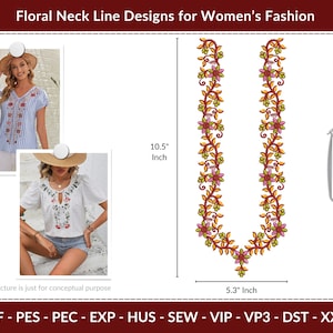 Charming Flower Embroidery Designs, Feminine Top Embellishment, Machine Embroidery Design, Instant Download