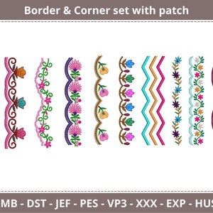 Cutwork Border & Corner With Patch Embroidery Design - 10 Types - Machine Embroidery Pattern  – Instant Download