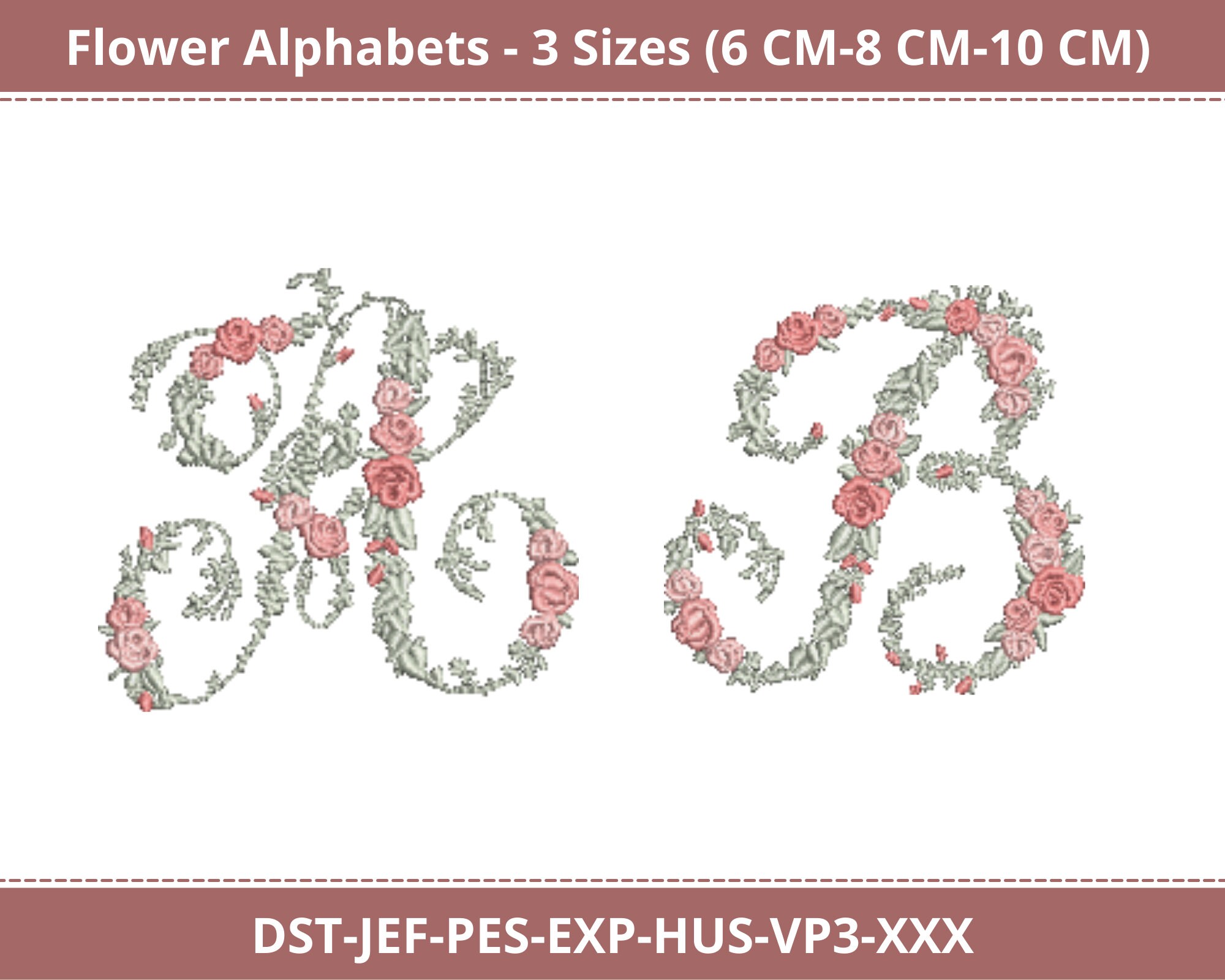 Floral Alphabet Embroidery Font Design en 3 Taille 6CM 8CM Etsy