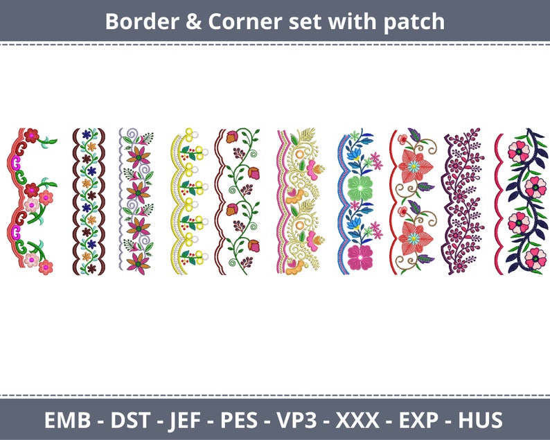 Cutwork Border & Corner With Patch Embroidery Design 10 Types Machine Embroidery Pattern Instant Download image 1