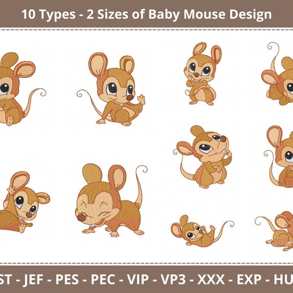 Baby Mouse Machine Embroidery Designs - Mouse Ears Embroidery Pattern - 10 Designs - 2 Sizes - 4" and 5" Inch - Instant Download