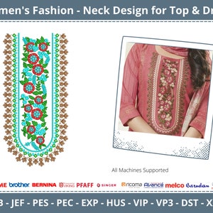 Schöne ethnische Stickerei am Hals für Frauenkleid - Stickmuster, Stickdatei für Frauen - Sofort Download