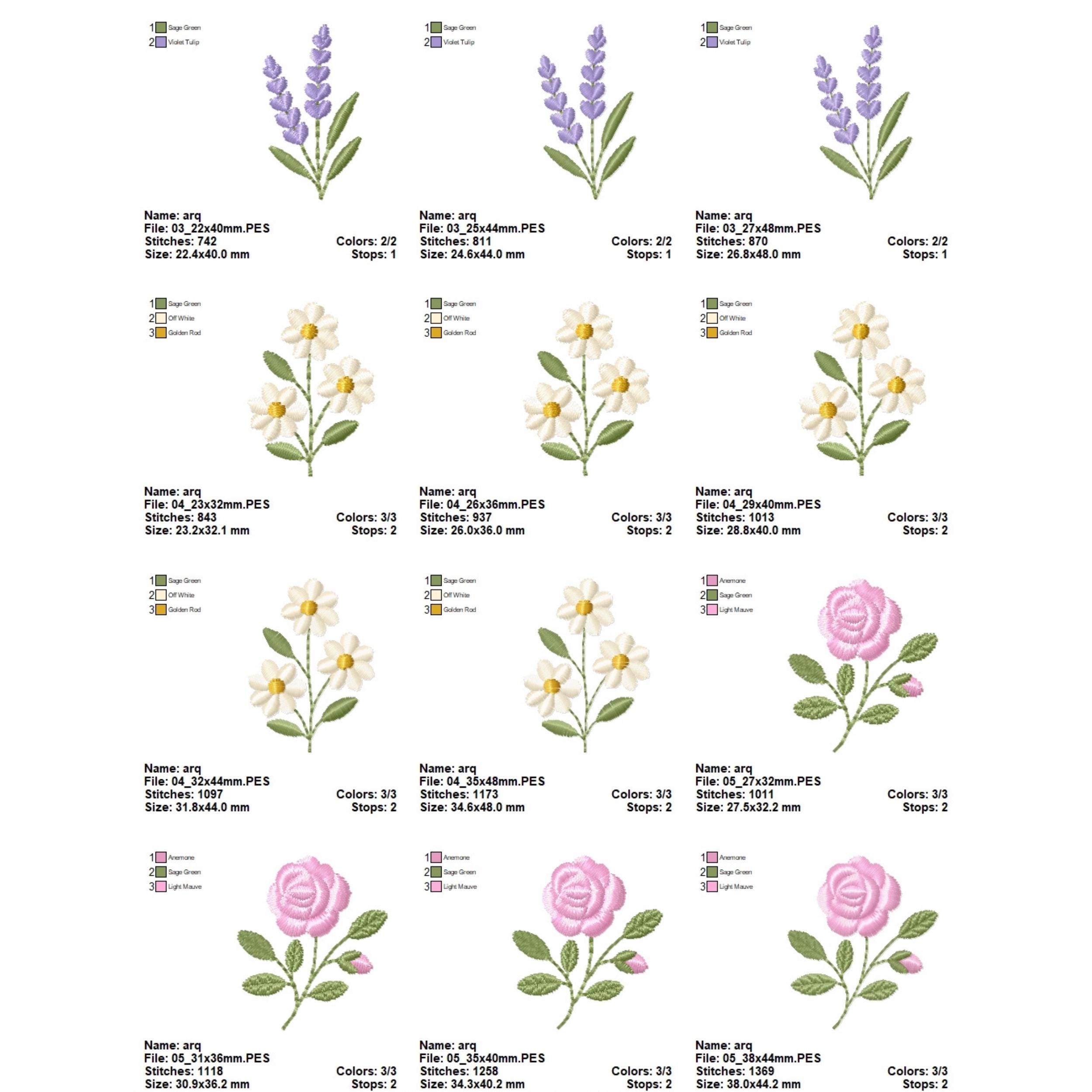 Mini Floral Embroidery Design Bundle, Tiny Flower Embroidery Set, Small ...