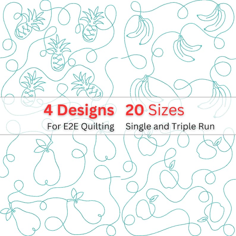 Fruit Edge to Edge Quilting Designs | 4 Continuous Line Fruit Patterns ...