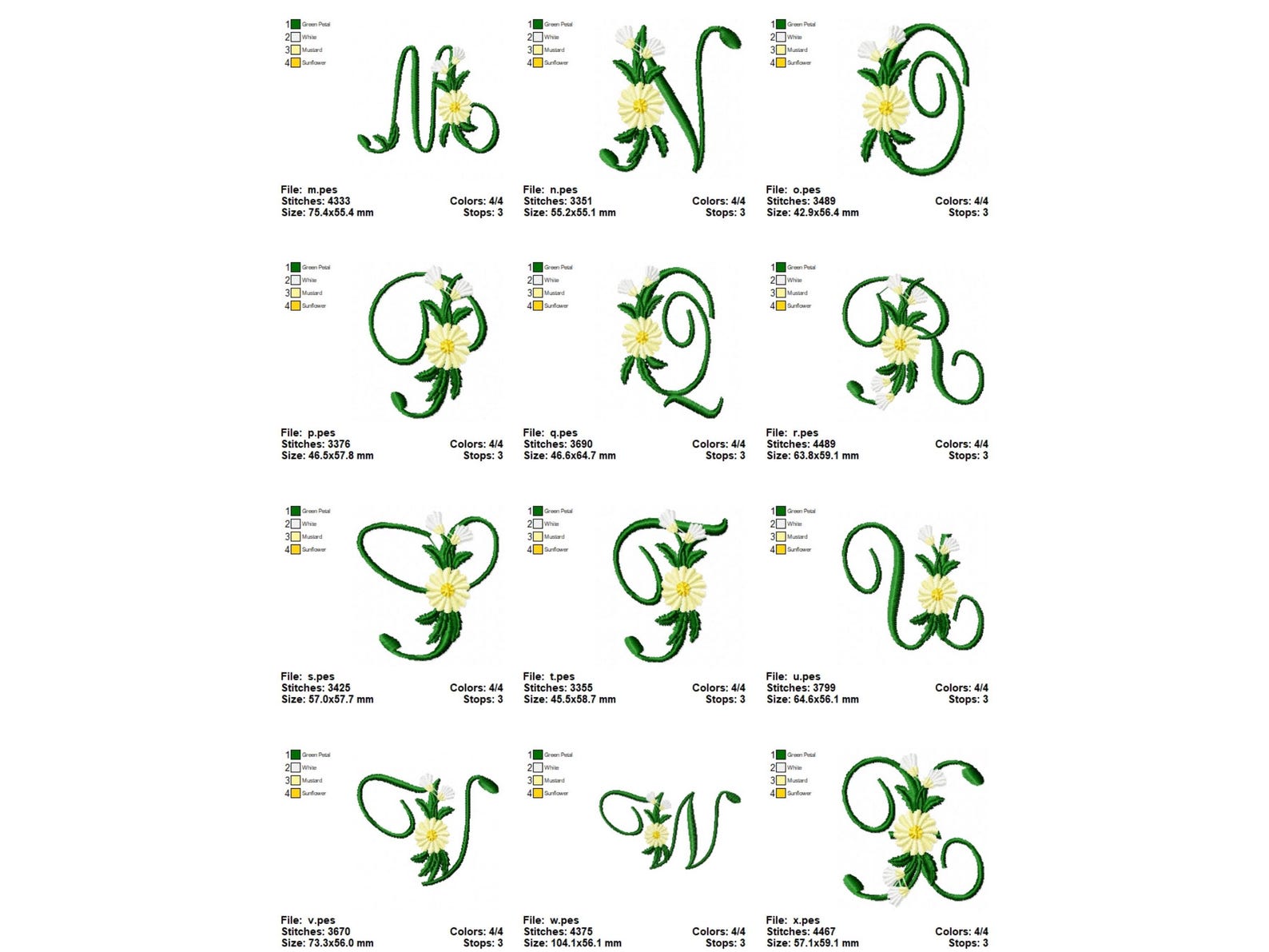 Monogram 2726 Floral Alphabet Embroidery Designs – 26 Monogram Letters – 1 Size ...