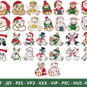 Christmas Teddy In Santa look Embroidery Design - Machine Embroidery Pattern – 30 Types – Instant Download