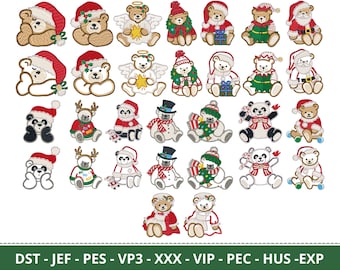 Christmas Teddy In Santa look Embroidery Design - Machine Embroidery Pattern – 30 Types – Instant Download